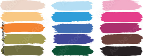 Assortment of Colorful Brush Stroke Swatches on White Background paint