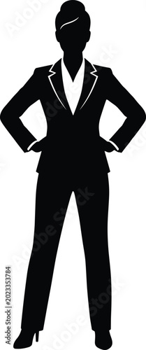 Foto Confident businesswoman silhouette standing full body front view with hands on h