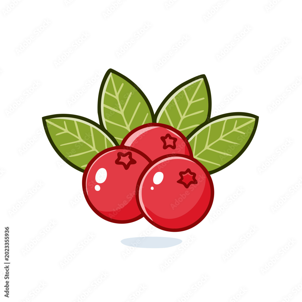 Obraz premium Vibrant cluster of ripe red cranberries with green leaves a simple and cheerful illustration