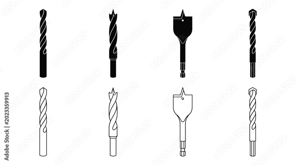 Fototapeta premium drill bit silhouettes set of four different types on white