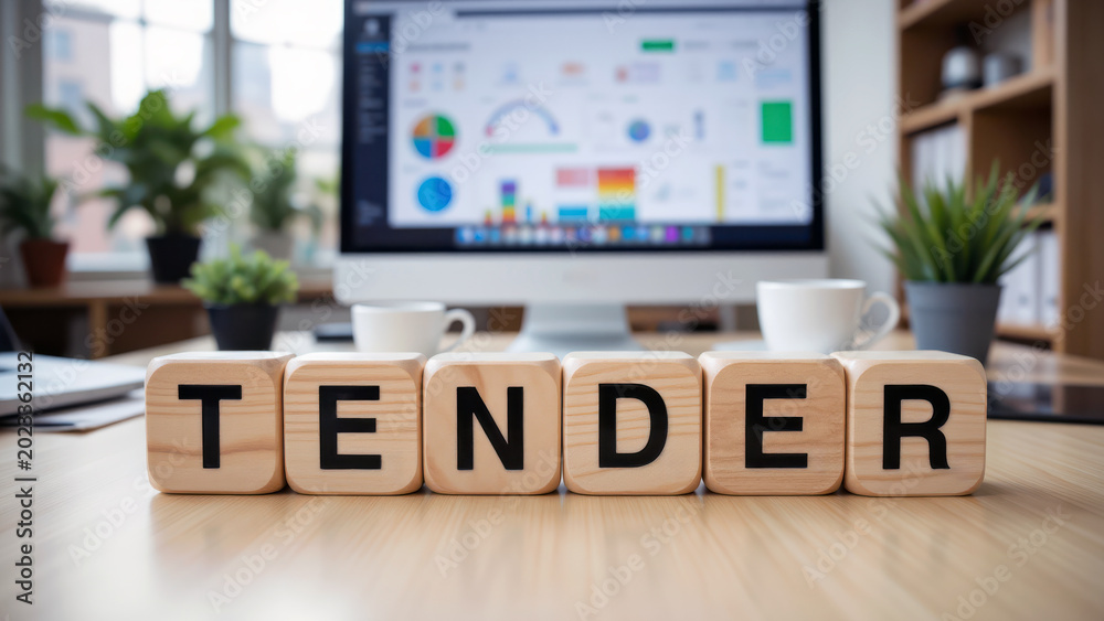 Fototapeta premium Tender procurement notice for supplier bidding and contract award, helping buyers present public purchasing, construction quote requests, vendor proposal submission and outsourcing selection