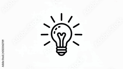Simple line art light bulb icon with rays  symbol of idea and inspiration