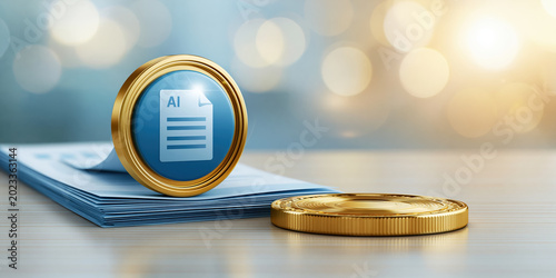 Enterprise ai document token on stack of paper with golden coin glow
