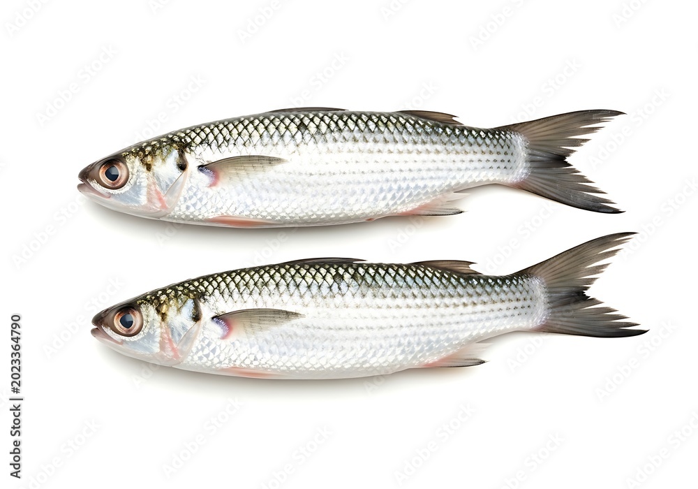 Fototapeta premium Two Fresh Silver Fish on White Background