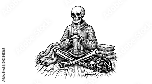 Canvastavla Skeleton sitting with books and skull.