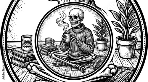 Foto Smiling skeleton with a cigarette.