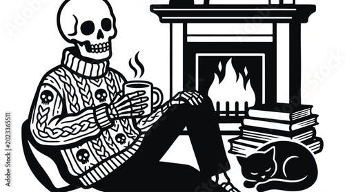 Photos Skeleton sitting by the fire.