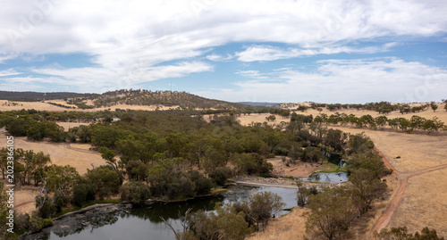 Aerial view of the Extracts Weir from Avon River near Toodyay, Avon Valley, Western Australia, Australia