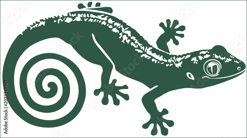 Stylized green gecko illustration against white background vector art