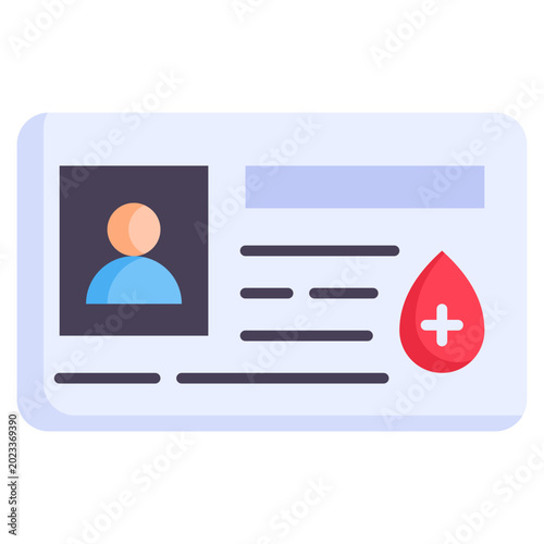 Blood donor card icon in flat style, suitable for healthcare, blood donation, hospital concept illustrations
