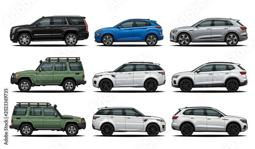 Tableau sur toile Realistic modern SUV car side view vector set featuring luxury, sporty, compact,