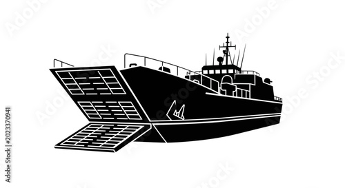 Canvas Print black silhouette of a landing craft transport ship on a white background silhoue
