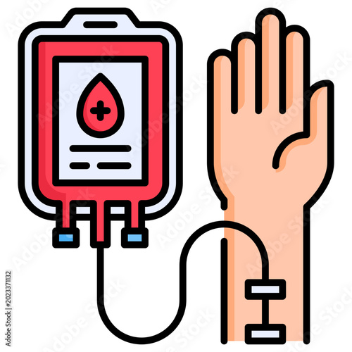 Blood transfusion icon in filled line style, suitable for hospital, emergency treatment, blood donation concept illustrations