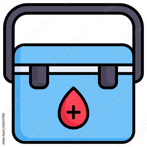 Blood cooler box icon in filled line style, suitable for healthcare, blood storage, medical transport concept illustrations