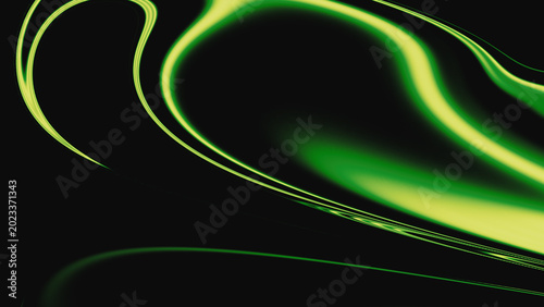 Abstract Green Swirls on Black Background