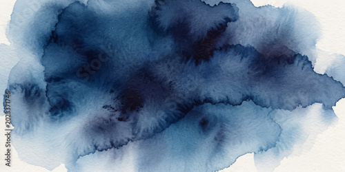 Foto Abstract watercolor splash of deep indigo and cerulean blue hues creates a dreamy, atmospheric texture, evoking a sense of calm and introspection