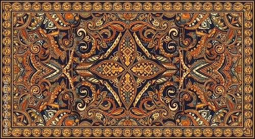 Ornamental Vintage Carpet Pattern Design for Interior Decoration