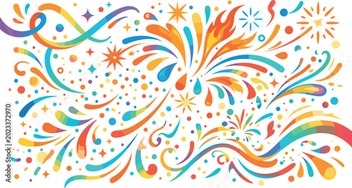 Tableau sur toile Colorful abstract fireworks splash background with dynamic swirls, festive confe