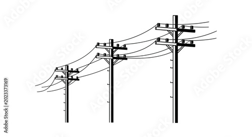 Quadro em tela Electrical power lines and poles in black silhouette