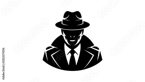 Foto Detective in fedora hat and trench coat banner, Mysterious undercover spy noir c