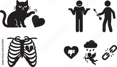 Valentine Funny Love Bundle, Anti Romance Cat, Funny Couple, Heart Break Skeleton, Love Meme Collection.