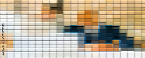 Minimal Abstract Pixel Mosaic Background with Warm Beige and Blue Tones, Modern Digital Texture for Creative Graphic Design
