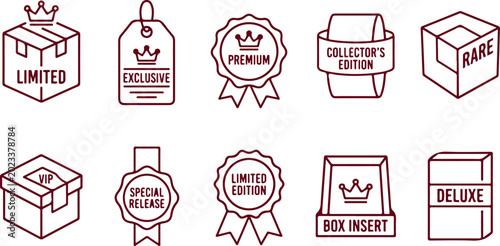 Fotografie Set of ten limited edition and exclusive product icons with crown and box
