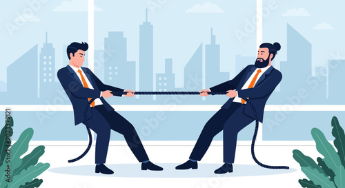 Photos Businessmen, office rivalry, tug of war, vector illustration, corporate conflict