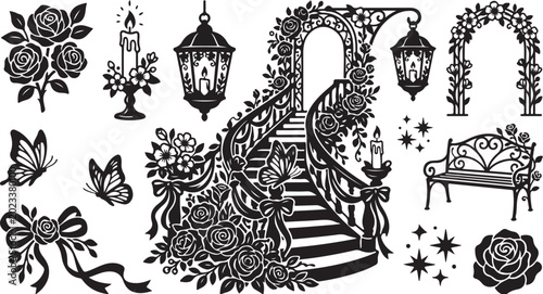 Whimsical Black and White Line Art Illustration Collection