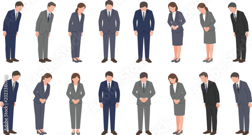 Fotografie Generate a realistic kinds of deferent Simple vector illustration of men and women in suits bowing vector art with white background
