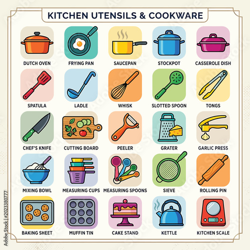 Bild auf Leinwand Kitchen Utensils and Cookware Collection.