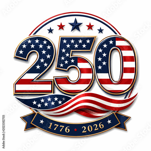 Foto United states 250th anniversary circular emblem with flag and dates