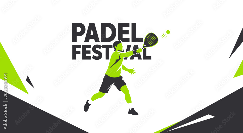 Fototapeta premium Dynamic Padel Festival Illustration with Player Silhouette and Ball Action and Modern Design