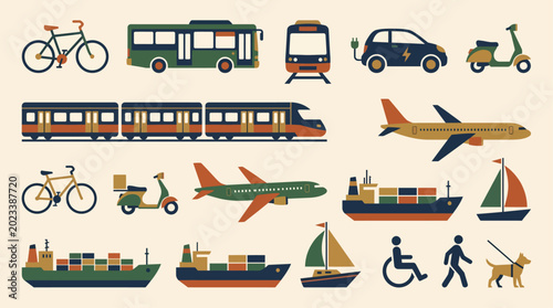 Seamless pattern background with public transport vehicles and logistics shipping