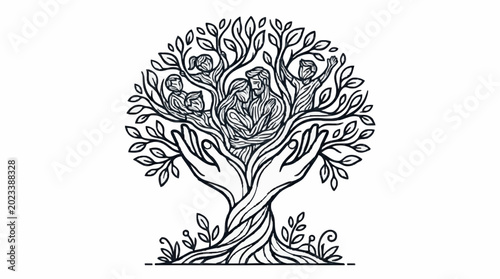 Bild auf Leinwand Global day of parents celebrating family tree with supportive hands