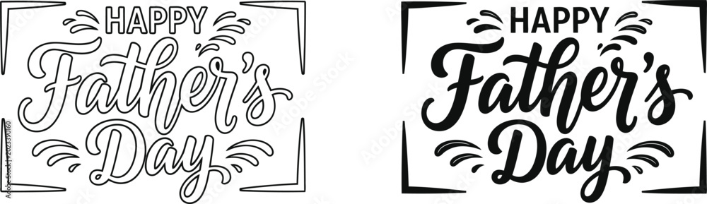 Obraz premium Happy Fathers Day typography designs with decorative frames and swirls