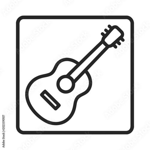 Schilderij op canvas Stylized Outline Icon of an Acoustic Guitar inside a Rounded Square Border