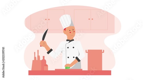 Professional Chef Cooking and Food Preparation Animation