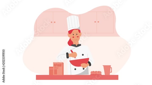 Cooking Process Mixing Ingredients in Kitchen Animation