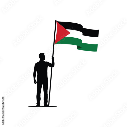 Fotografie Palestinian flag illustration with silhouette of man holding pole