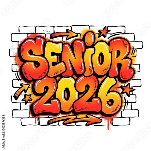 Graffiti style senior 2026 text illustration with dripping paint effect