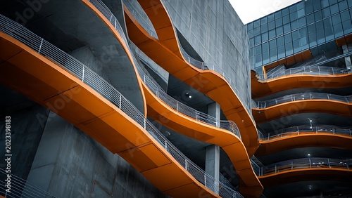 Striking Modern Architecture Featuring a Bold Orange Ramp and Contrasting Concrete Walls
