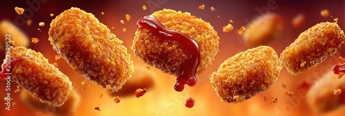 Crispy Fried Chicken Bites with Ketchup Drizzle