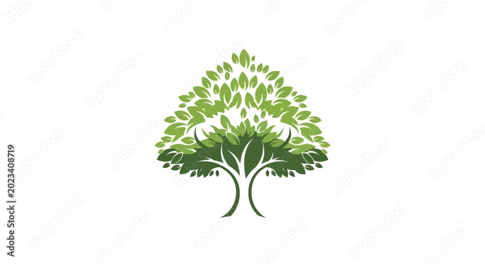 Fototapeta premium A simplified illustration of a tree with lush green foliage, on a clean, white background