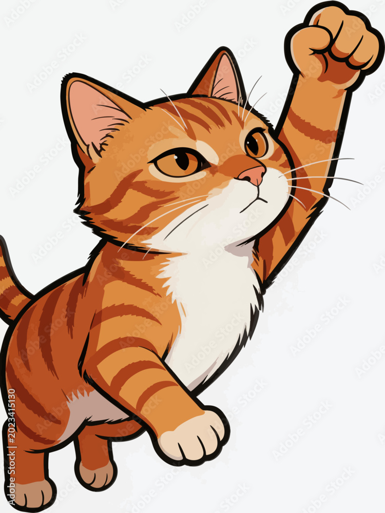 Fototapeta premium Cartoon Orange Tabby Cat Raising Its Fist