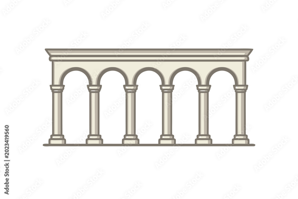 Fototapeta premium Abstract minimal colonnade architecture icon with classic arches and pillars, elegant ancient Greek or Roman colonnade silhouette for architectural design, isolated vector on white background.