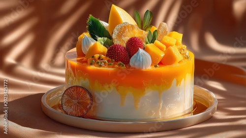 Delicious Fruit Cake with Orange Glaze on Table