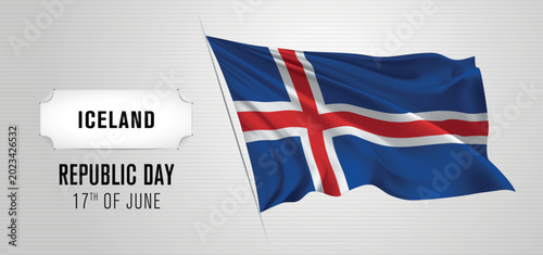 Iceland happy republic day greeting card, banner vector illustration