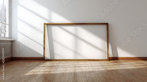 Empty Picture Frame on Wood Floor / 木製床の上の空の額縁