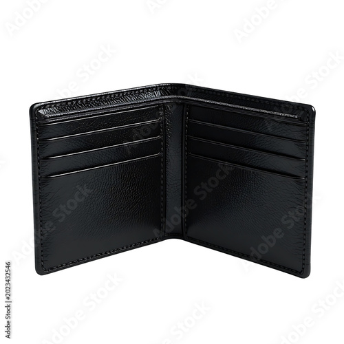 Black Open Leather Wallet Angled Isolated Product Render 